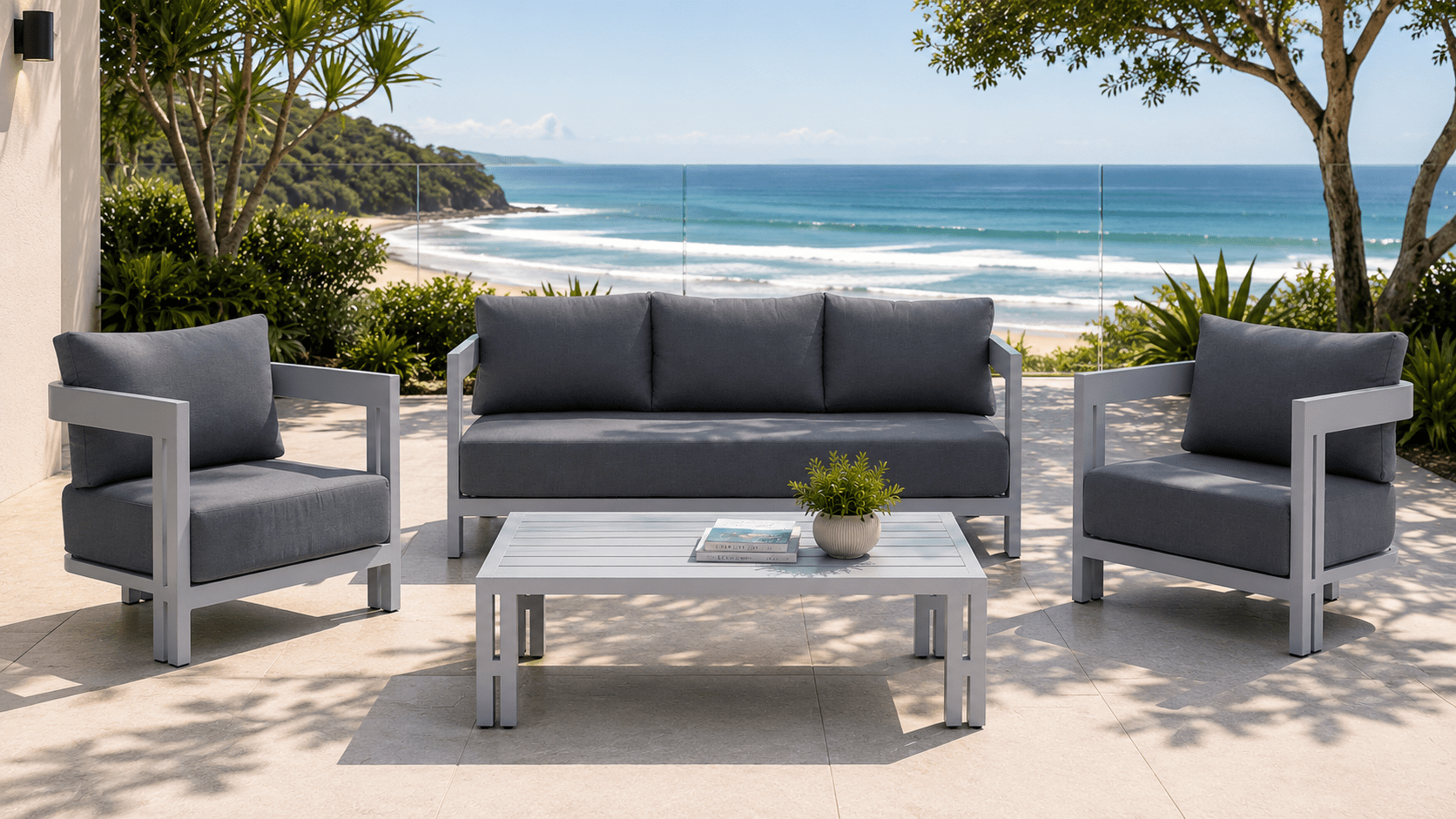 057e0905-b56f-4b31-8d3c-5e9444da525c Princeton 3+1+1 Outdoor Aluminium Lounge Set with Coffee Table - White - Image 1