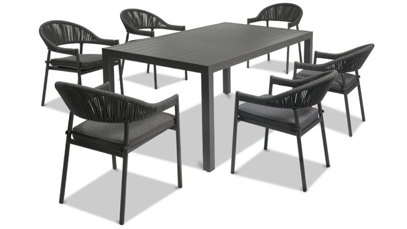 Avalon Aluminium Table With 6 Regent Dining Chairs-Gunmetal