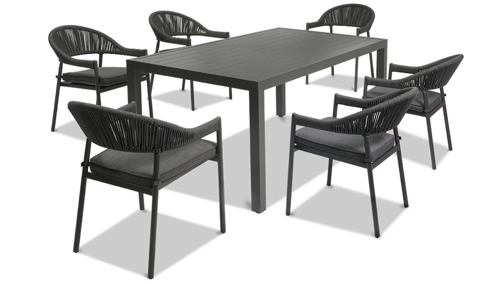 10.16家具1000X563拼图一 Avalon Aluminium Table With 6 Regent Dining Chairs-Gunmetal - Image 1