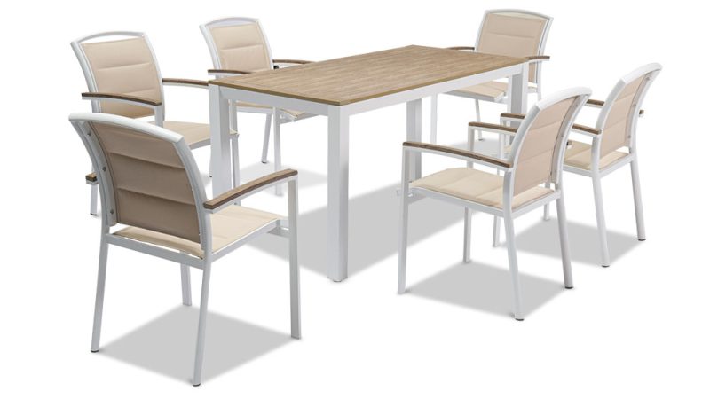 Cora Aluminium Table With 6 Alyssa Dining Chairs-White
