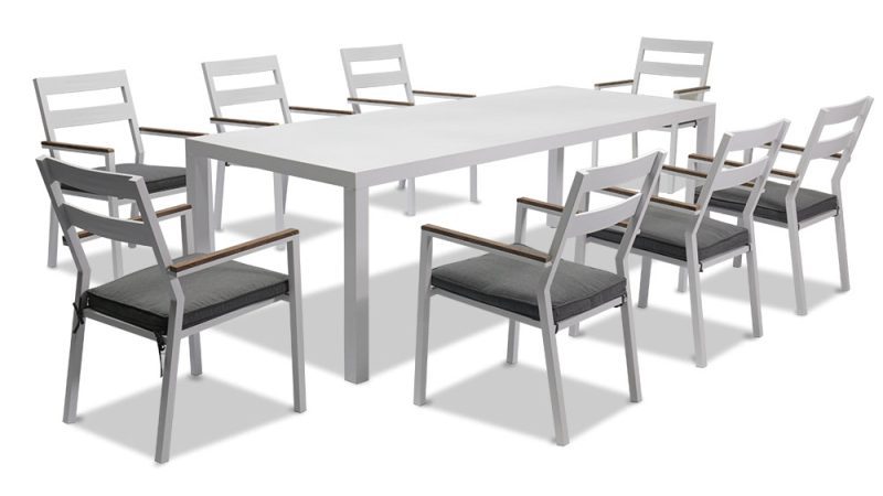 Avalon Aluminium Table With 8 Bosco Dining Chairs-White
