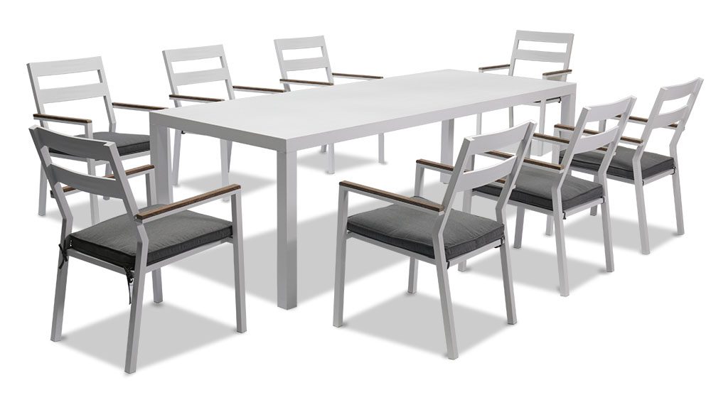 10.16家具1000X563画板 14 Avalon Aluminium Table With 8 Bosco Dining Chairs-White - Image 1