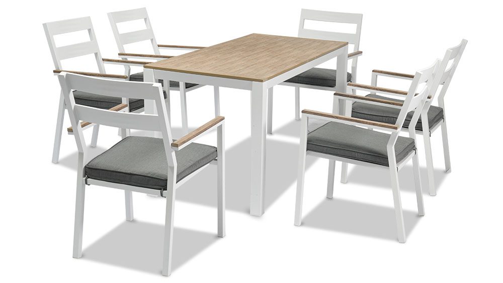 10.16家具1000X563画板 2 Avalon Aluminium Table With 6 Bosco Dining Chairs-White - Image 1