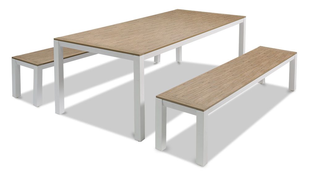 10.16家具1000X563画板 3 Savannah 6 Seater Outdoor Bench Set – White - Image 1