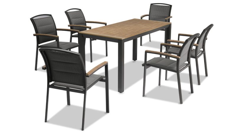 Cora Aluminium Table With 6 Alyssa Dining Chairs-Gunmetal