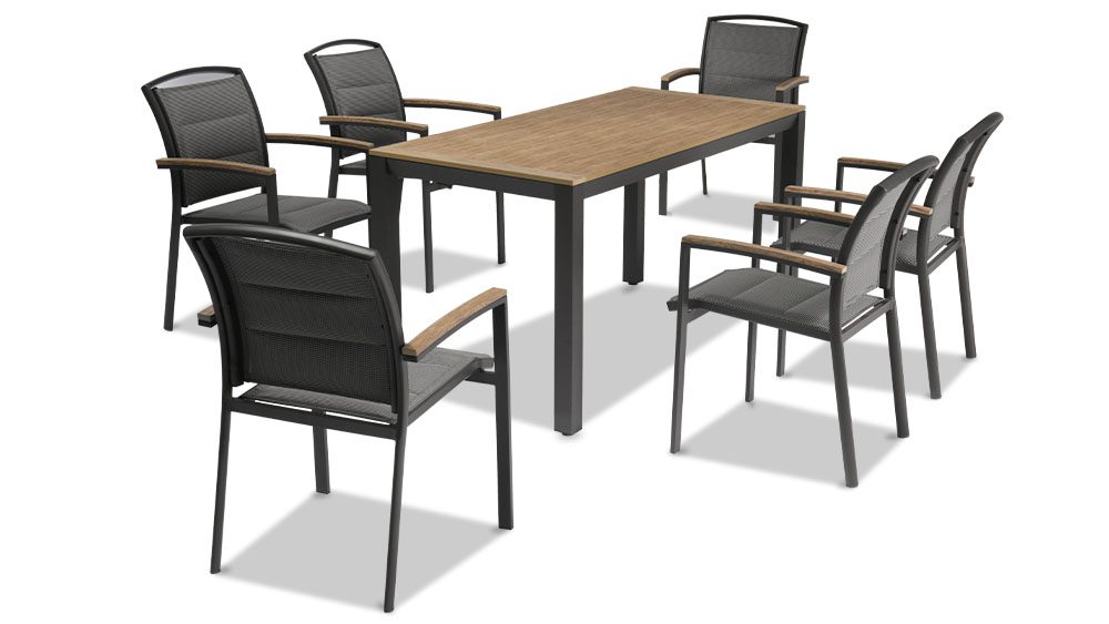 10.16家具1000X563画板 7 Cora Aluminium Table With 6 Alyssa Dining Chairs-Gunmetal - Image 1