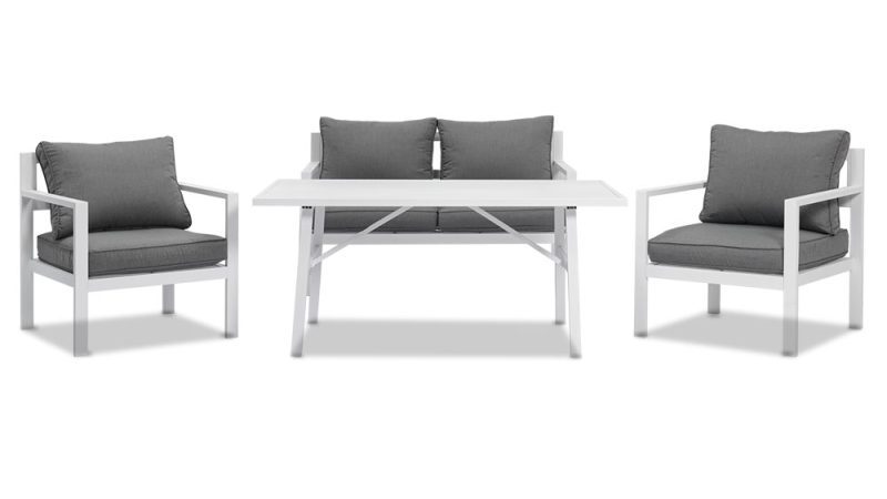 Aspen 2+1+1 Seater Outdoor Aluminium Lounge and Dining Setting-White