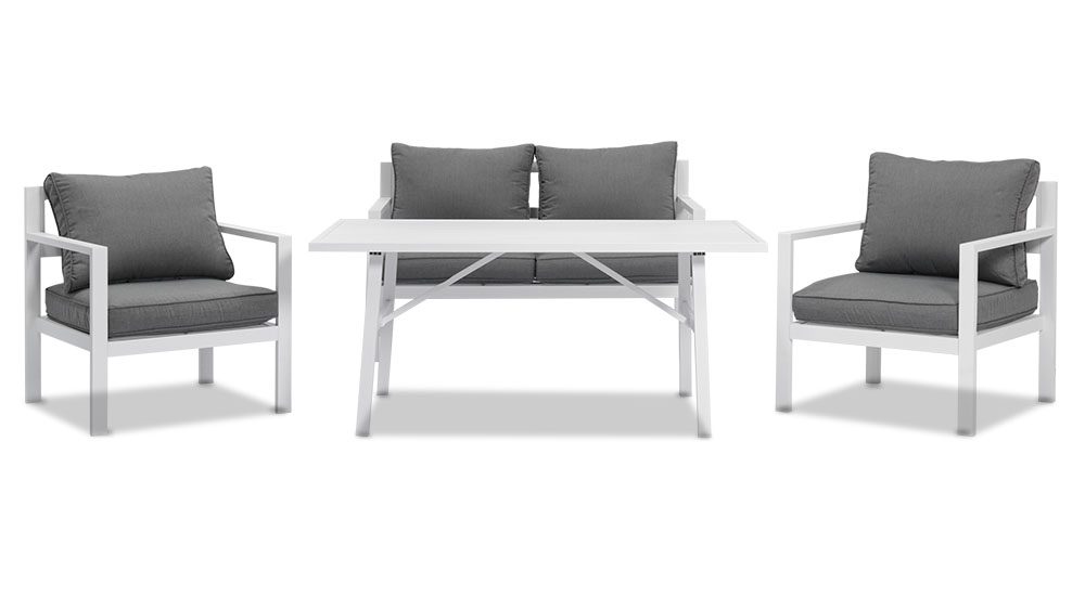 10.17家具1000X563画板 18 Aspen 2+1+1 Seater Outdoor Aluminium Lounge and Dining Setting-White - Image 1