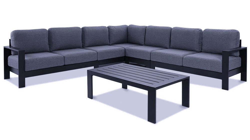10.21家具1000X563画板 2 Maya 7 Seater Aluminium Outdoor Lounge Set & Coffee Table – Black - Image 2