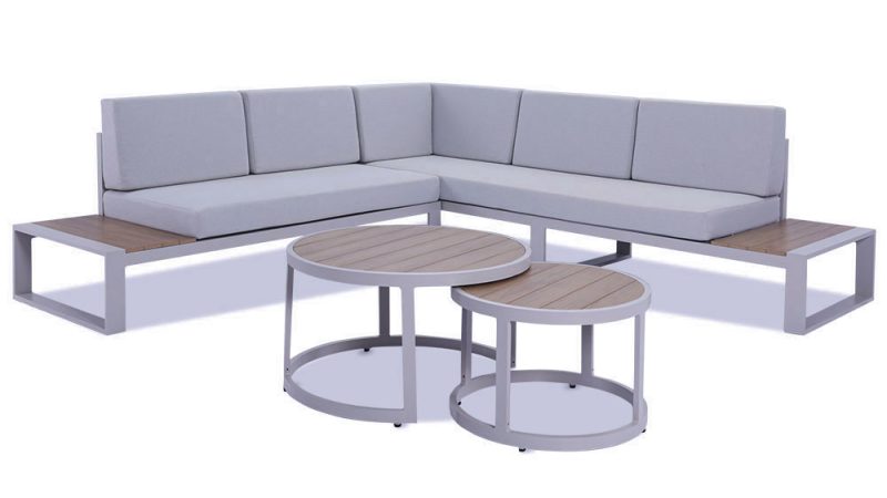Norma 5 Seater Outdoor Platform Lounge Setting & Two Round Coffee Tables