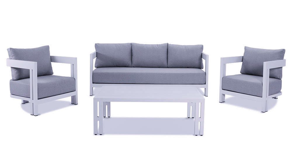 10.21家具1000X563画板 9 Princeton 3+1+1 Outdoor Aluminium Lounge Set with Coffee Table - White - Image 2