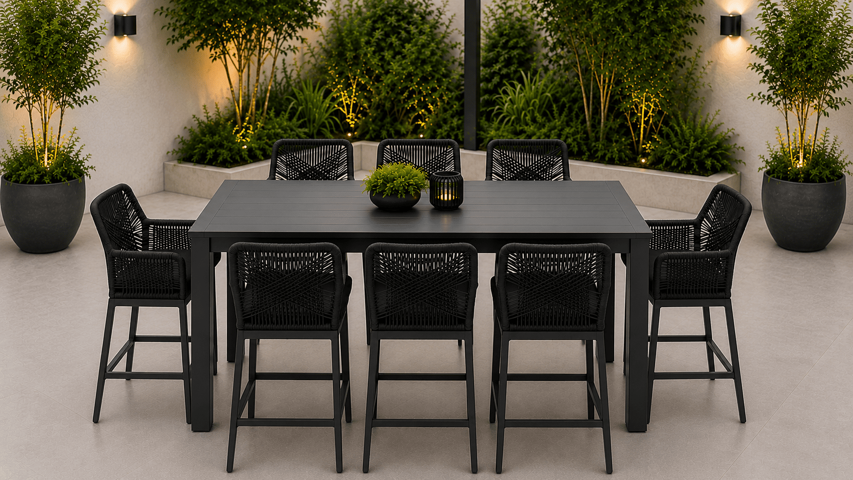 1000x563 8 pcs bar Avalon Outdoor 2m Rectangle Aluminium Bar Table with 8 Boston Bar Stools -Charcoal - Image 1