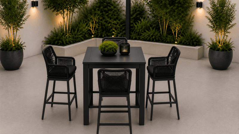 Premium Quality Avalon Outdoor Square Aluminium Bar Table with 4 Boston Bar Stools