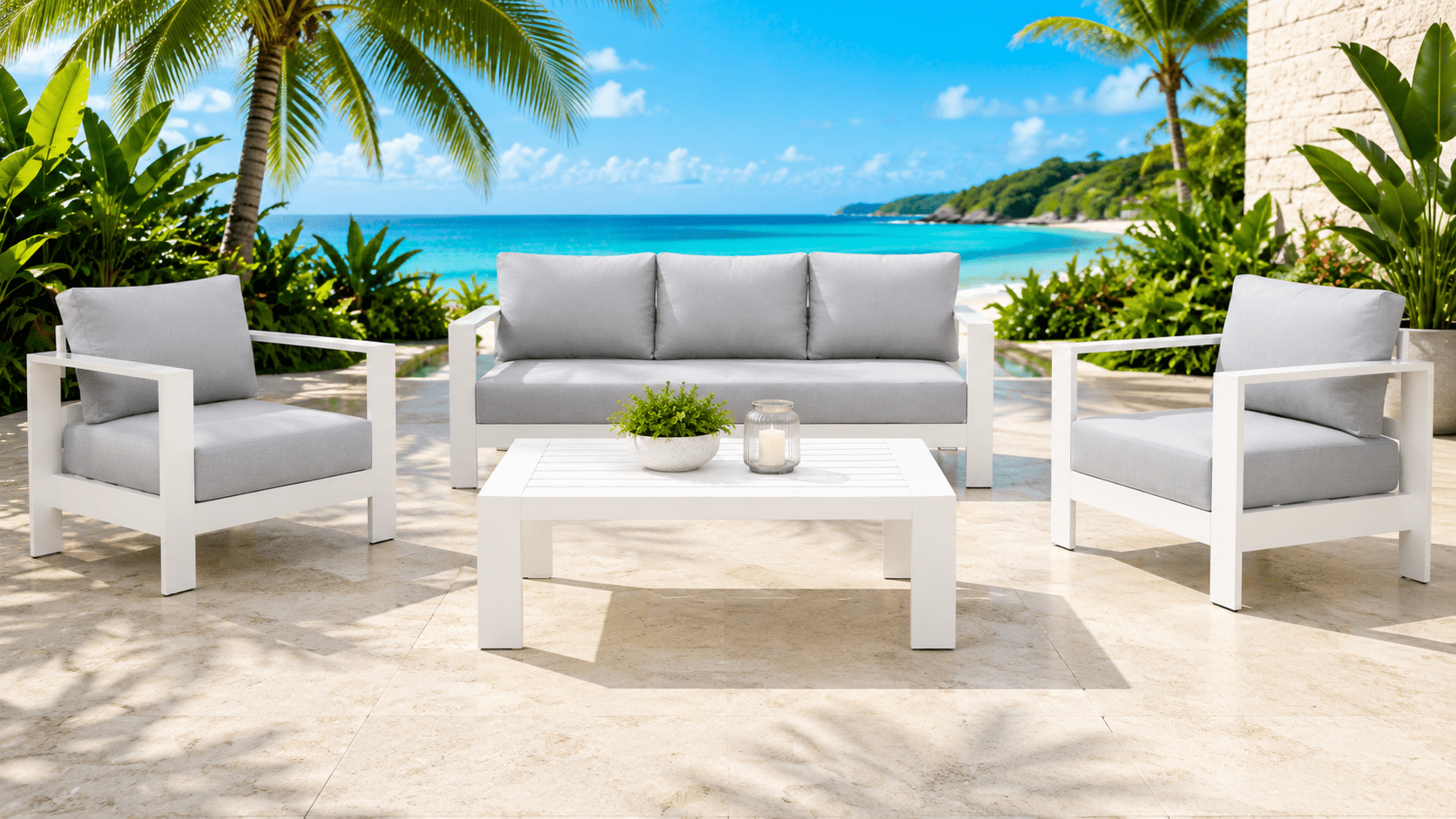 1000x563 Maya 311 Maya 4 pcs Premium Quality Aluminium Outdoor Lounge - White - Image 1