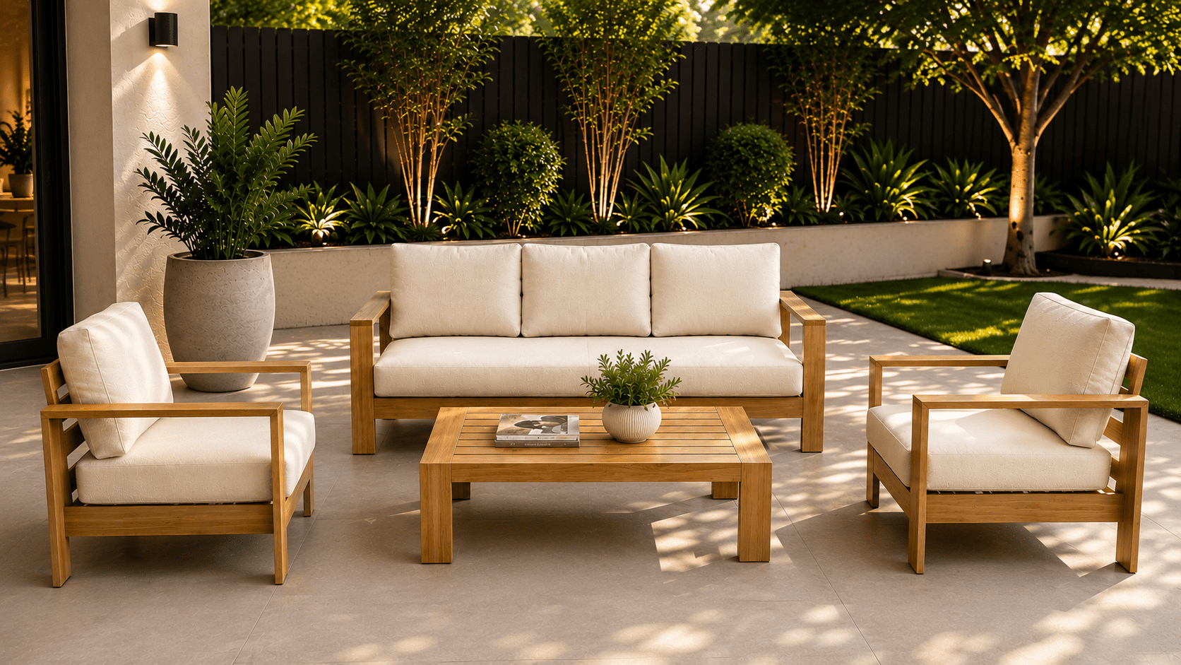 1000x563 Maya wooden Maya 4 pcs Teak Look Aluminium Outdoor Lounge - Image 1