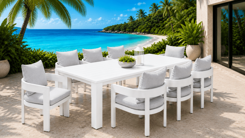 2.4 m Avalon Dining Table with 8 Dover Dining Chairs -White