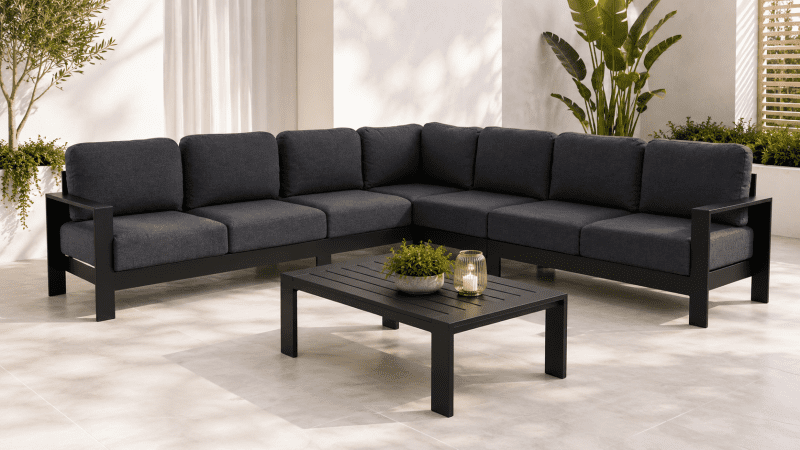 Maya 7 Seater Aluminium Outdoor Lounge Set & Coffee Table – Black