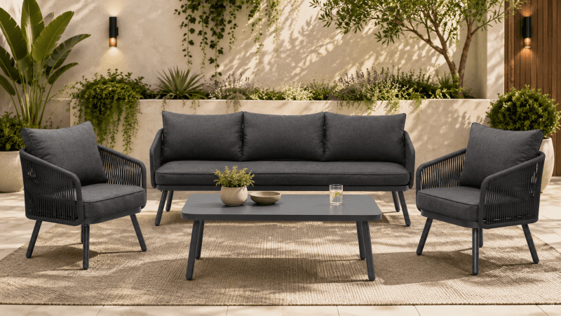 Arcadia 3+1+1 Seater Outdoor Aluminium and Rope Lounge Set with Coffee Table