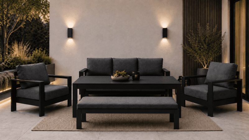 Maya 3+1+1 Seater Outdoor Aluminium Lounge and Dining Setting-Gunmetal