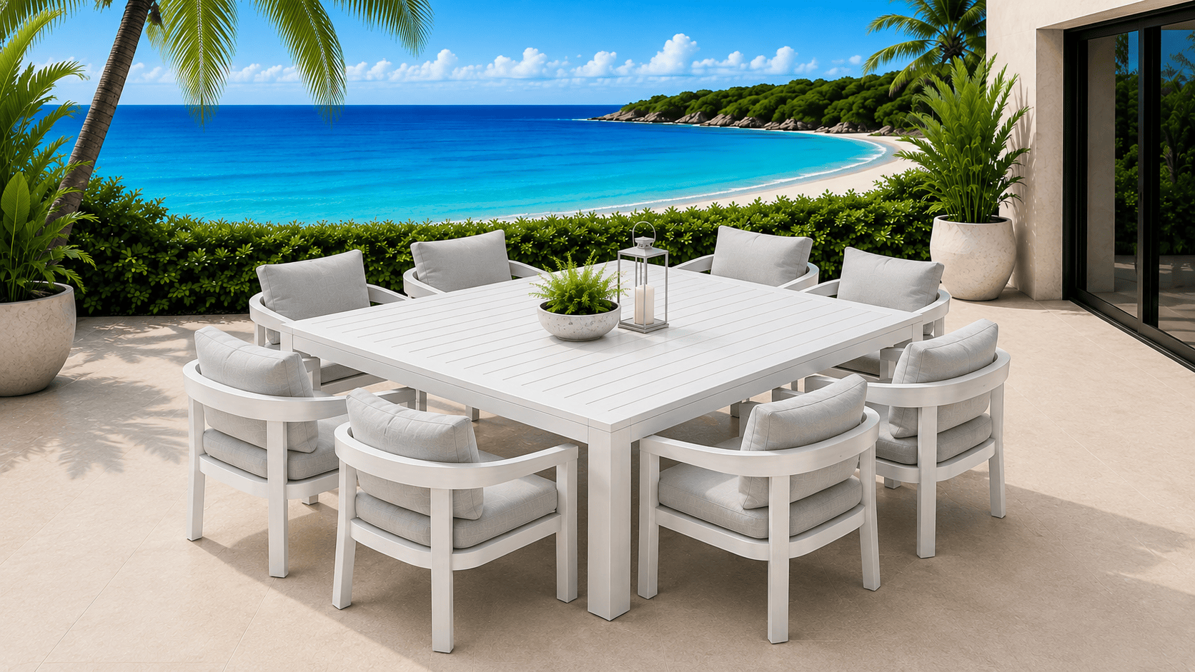222 Avalon Square Dining Table with 8 Dover Dining Chairs -White - Image 1