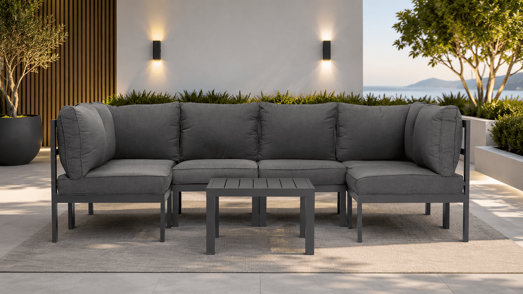 23ee72f5-9465-44af-b230-906005387f17 Aspen 7 Pieces Aluminium Outdoor Lounge Set - Gunmetal - Image 1