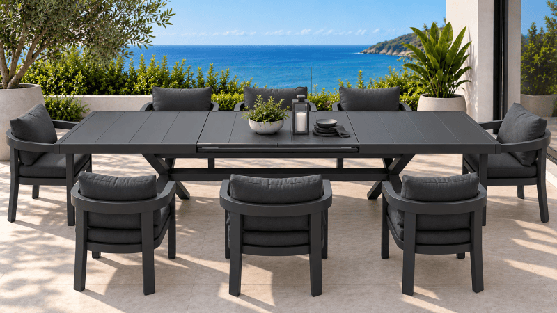 Dural Extension Table & Dover Dining Chairs - 9 pcs - Gunmetal