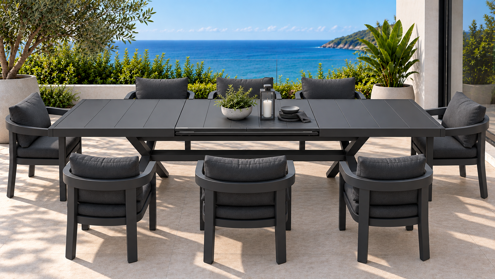 3311 Black Dural Extension Table & Dover Dining Chairs - 9 pcs - Gunmetal - Image 1