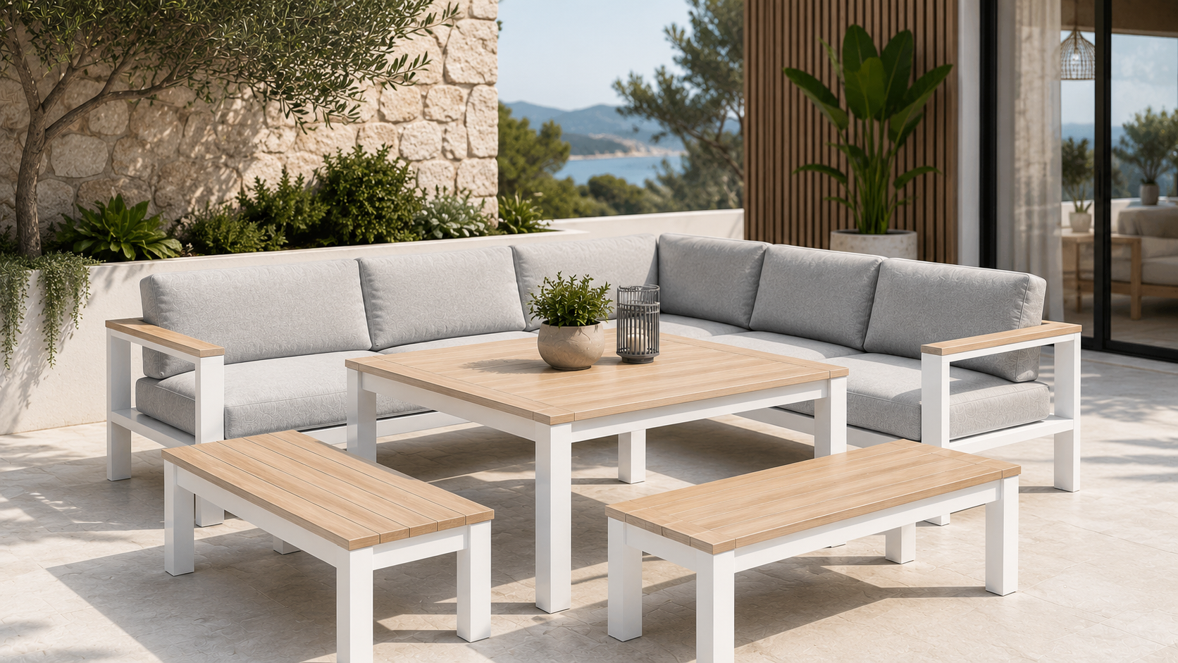 3cb9f1b5-c4e4-4915-8b07-0b0c453651f6 Maya Outdoor Aluminium Casual Lounge and Dining Set White - Image 1
