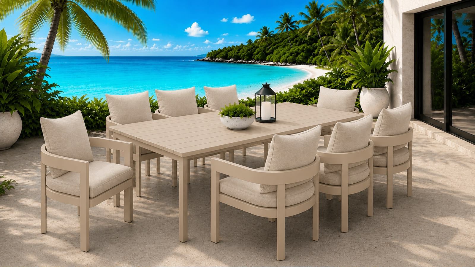 3cea19e6-26c5-49ba-a61f-e1f305a695ba Avalon Dining Table with 8 Dover Dining Chairs -Beige - Image 1