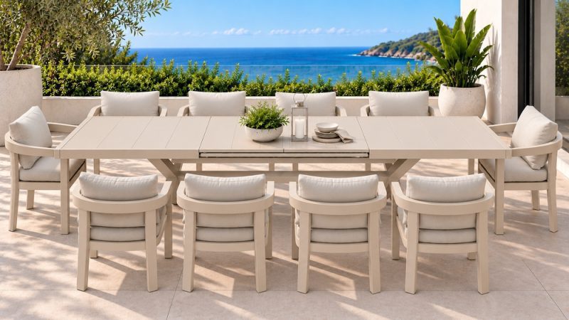 Dural Extension Table & Dover Dining Chairs – 11 pcs – Beige