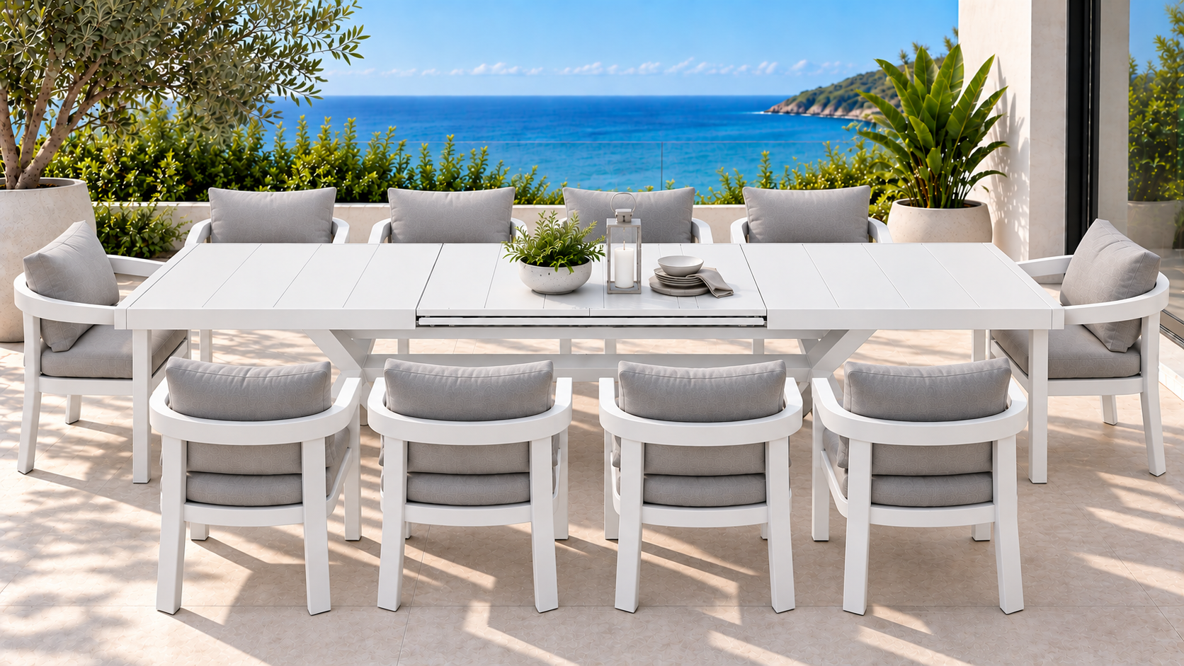 4411 white Dural Extension Table & Dover Dining Chairs – 11 pcs – White - Image 1