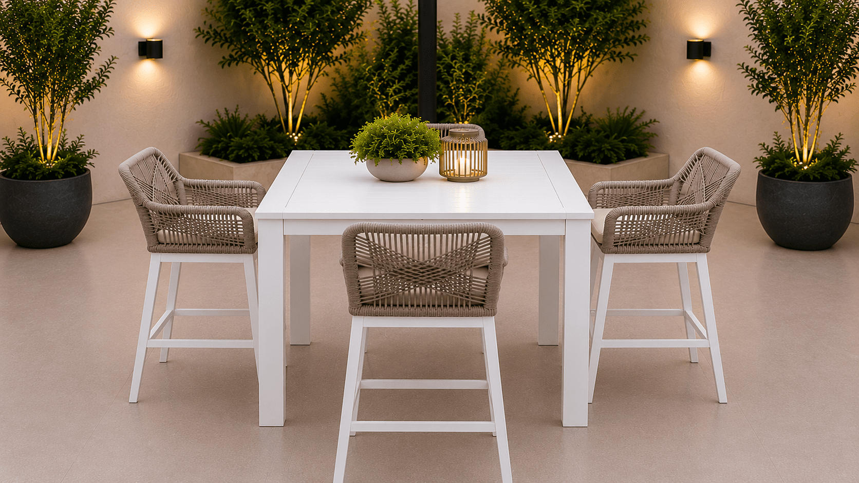 5 pcs bar light 1000x563 Premium Quality Avalon Outdoor Square Aluminium Bar Table with 4 Boston Bar Stools - Image 1