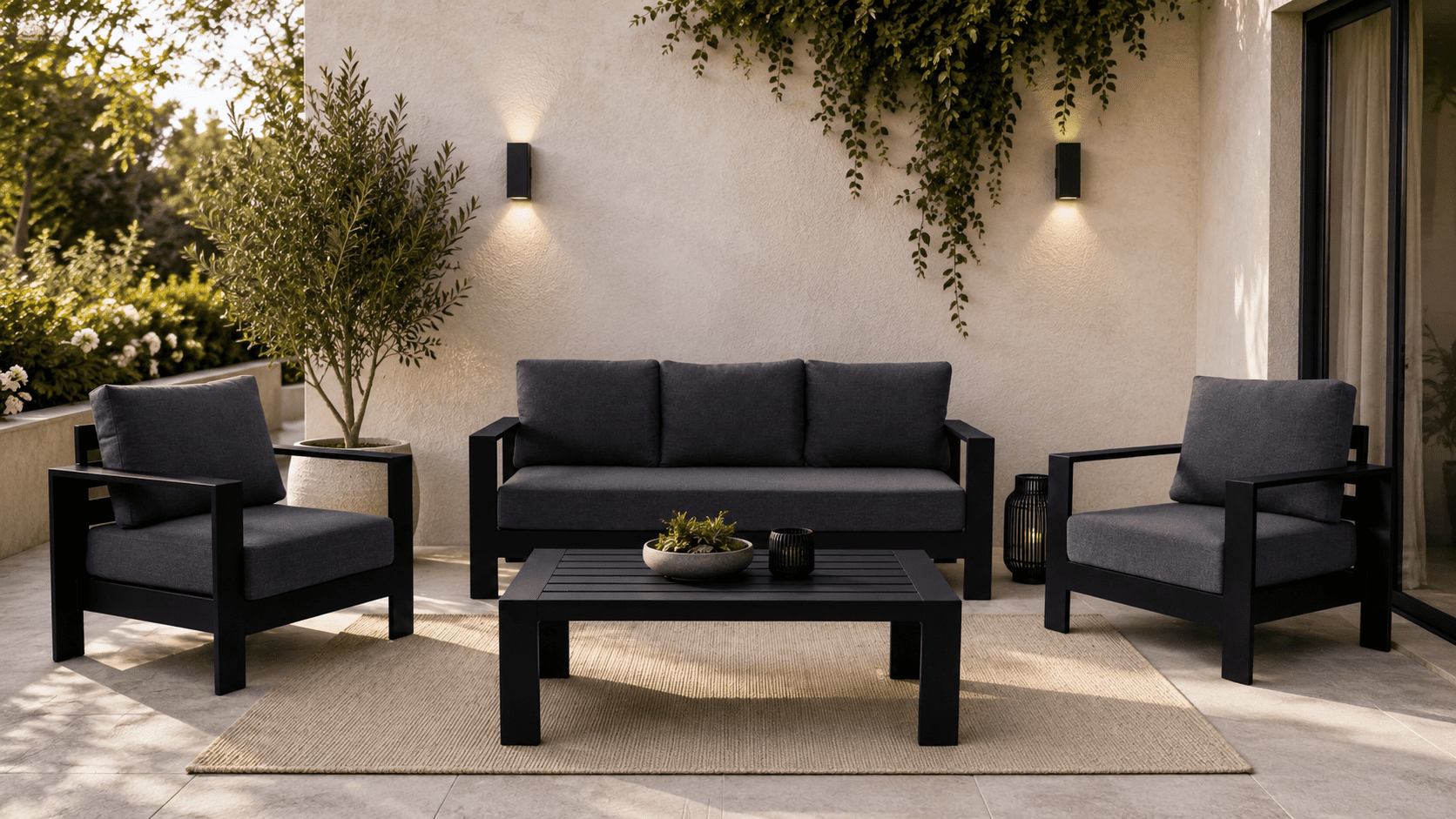 52439f21-886f-4b75-a181-572c031d37f6 Maya 4 pcs Premium Quality Aluminium Outdoor Lounge - Black - Image 1