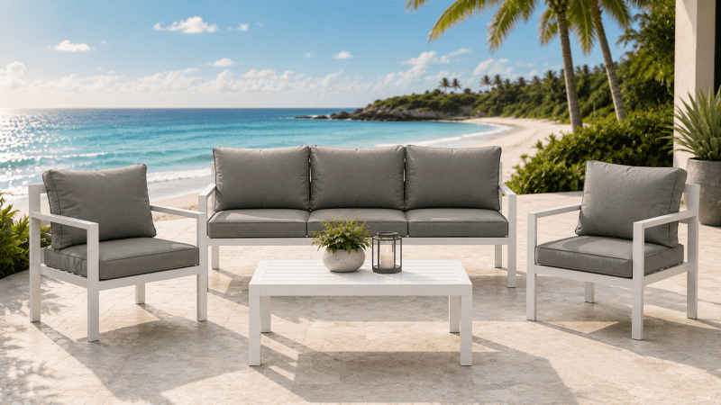 Aspen 3+1+1 Seater Outdoor Aluminium Lounge Setting-White