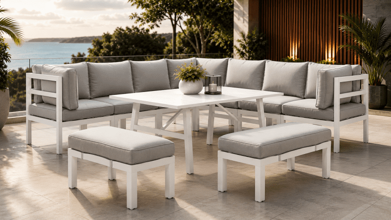 Aspen 10 Pieces Aluminium Outdoor  Lounge and Dining Setting – White
