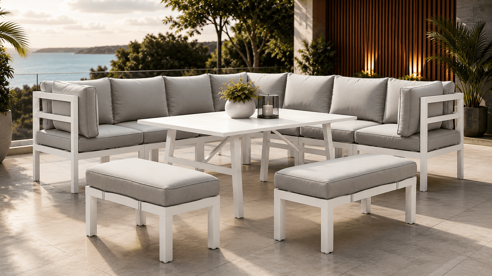 6365c672-b5d2-455b-b174-24fecef7a741 Aspen 10 Pieces Aluminium Outdoor Lounge and Dining Setting – White - Image 1