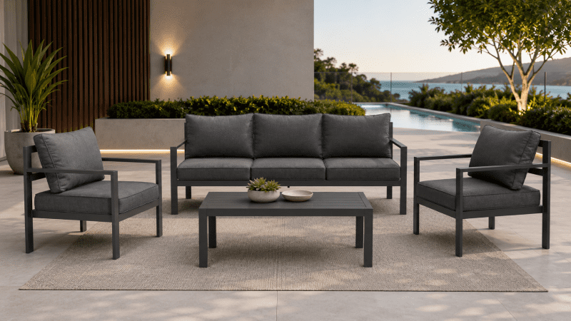 Aspen 3+1+1 Seater Outdoor Aluminium Lounge Setting-Gunmetal