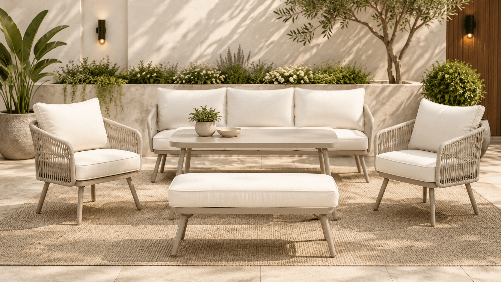 8362037e-e936-41b6-b839-102847383d89 Arcadia 3+1+1 Seater Outdoor Aluminium and Wicker Lounge and Dining Setting - Image 1