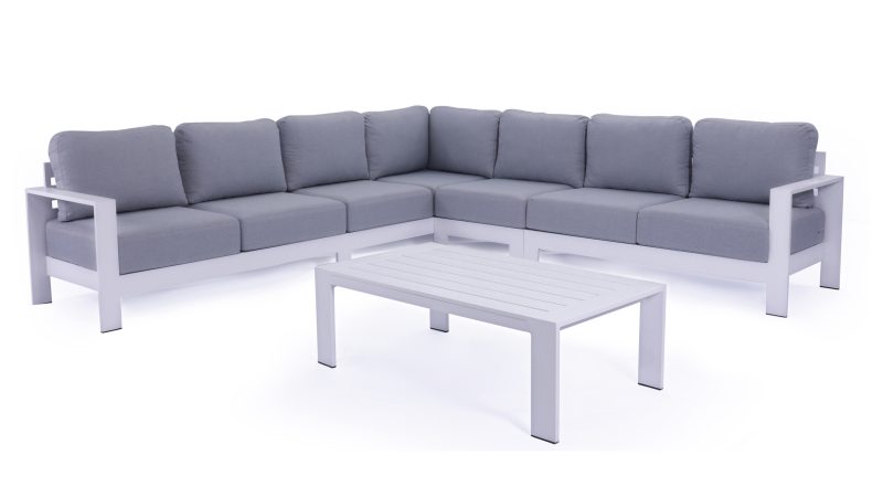 Maya 7 Seater Aluminium Outdoor Lounge Set & Coffee Table – White