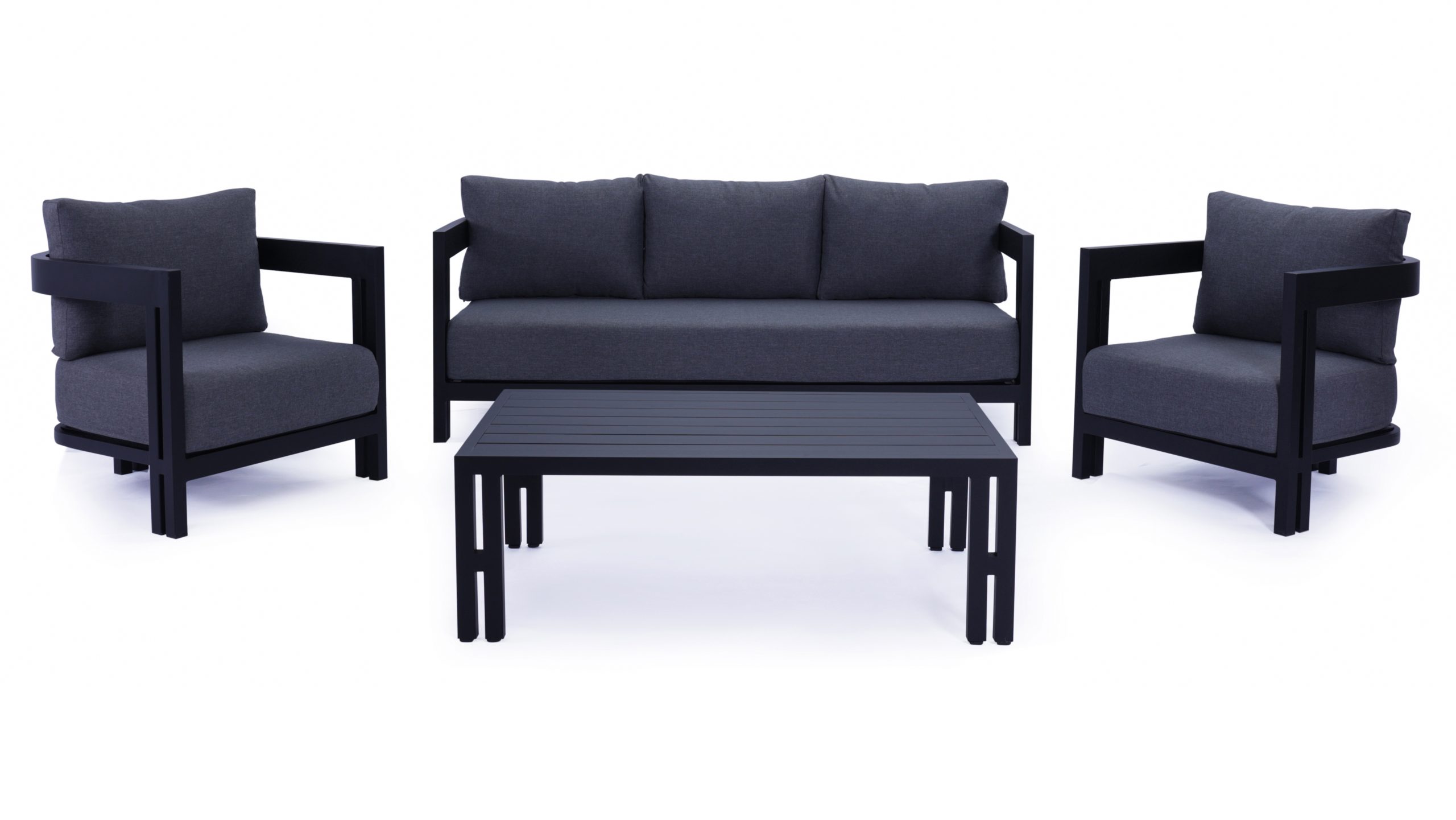 9A2A8087-scaled Princeton 3+1+1 Outdoor Aluminium Lounge Set with Coffee Table - Black - Image 2