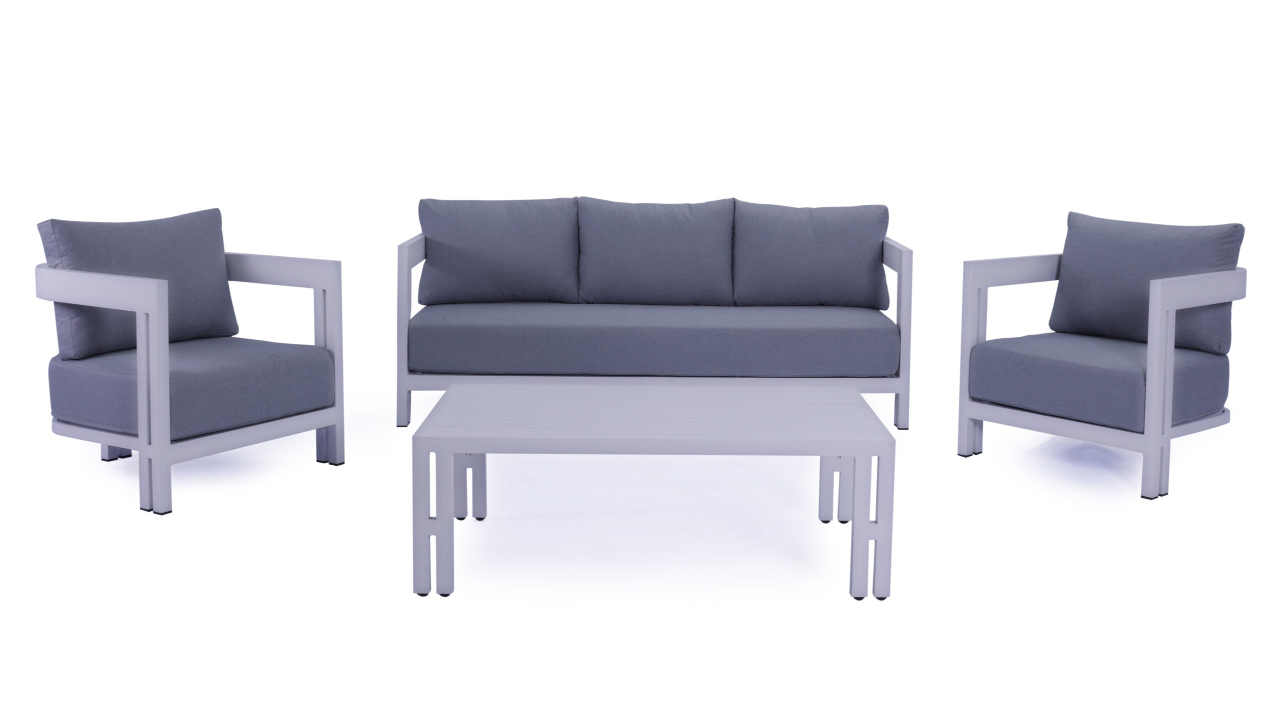 9A2A8112 Princeton 3+1+1 Outdoor Aluminium Lounge Set with Coffee Table - White - Image 1