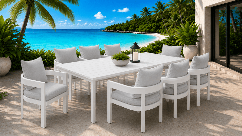 Avalon Dining Table with 8 Dover Dining Chairs -White