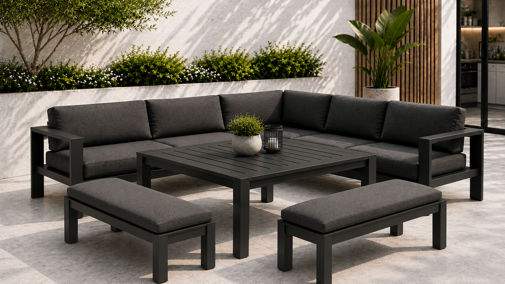 a66e7b62-13a5-42e8-a807-f240e0083574 Maya Outdoor Aluminium Casual Lounge and Dining Set Gunmetal - Image 1