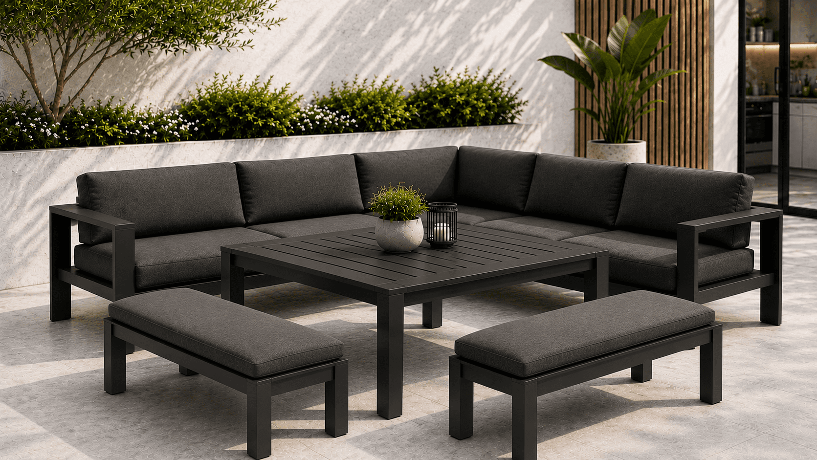 a66e7b62-13a5-42e8-a807-f240e0083574 Maya Outdoor Aluminium Casual Lounge and Dining Set Gunmetal - Image 1