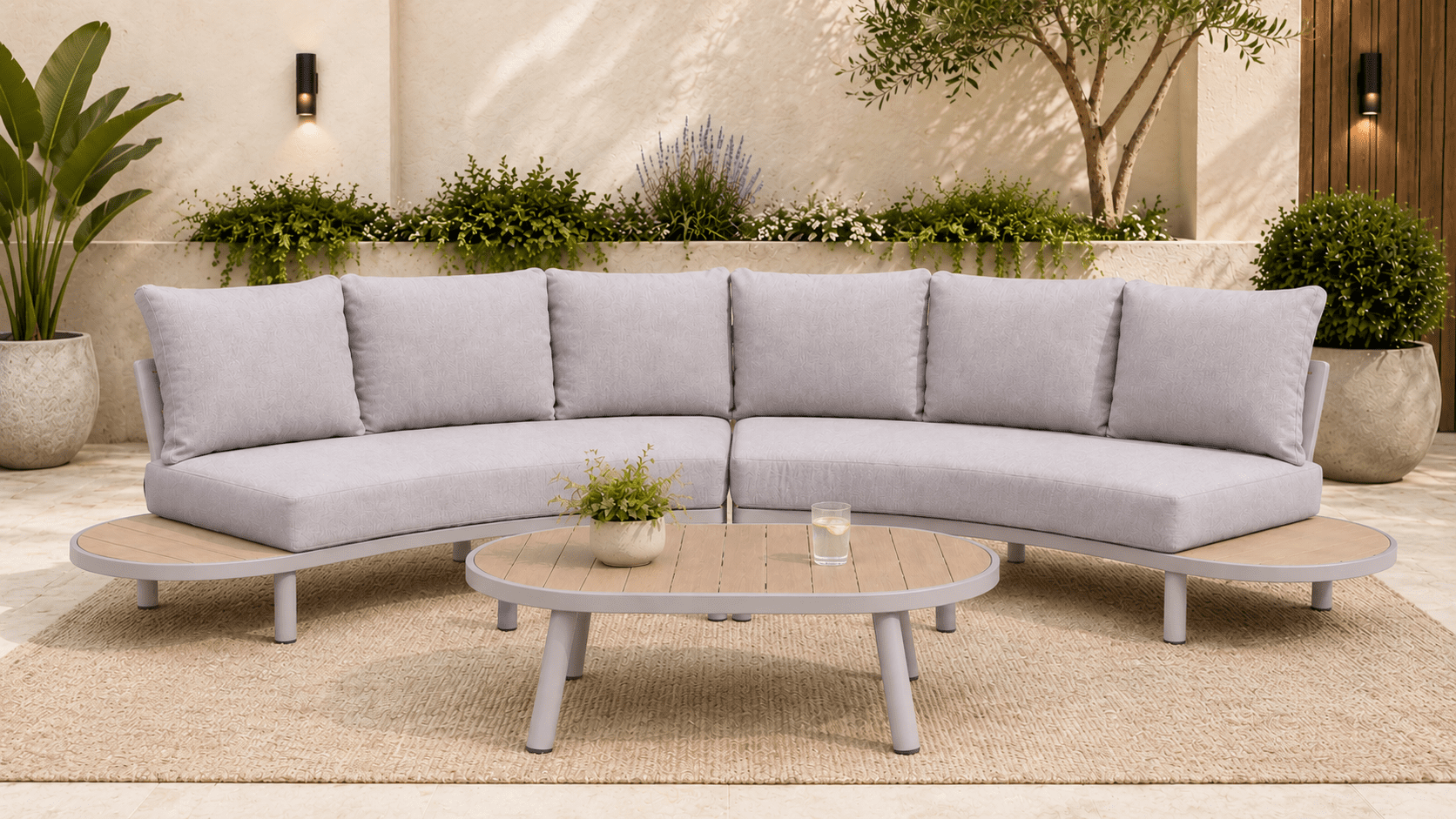 ab2a408f-f8bd-49ef-a860-e75ed87c3ff3 Kiama Outdoor Aluminium Lounge Set With Coffee Table and Two Side Tables - Image 1