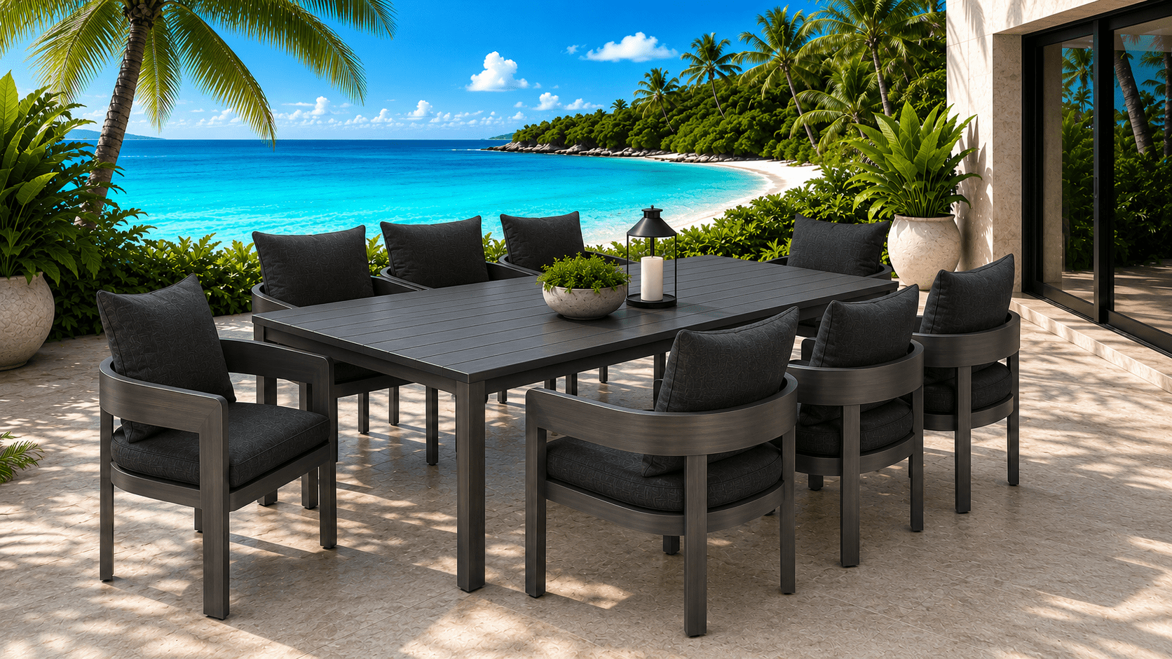 bdfe2f95-0fe4-4f54-92d8-0c2ad7c3d550 Avalon Dining Table with 8 Dover Dining Chairs -Gunmetal - Image 1