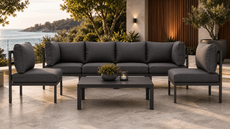 Aspen 7 Pieces Aluminium Outdoor Lounge Large Coffee Table Set – Gunmetal