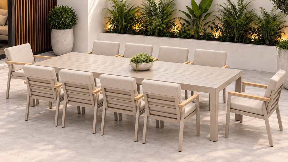 download (2) Victoria 11 pcs Outdoor Dining Set-Beige - Image 1