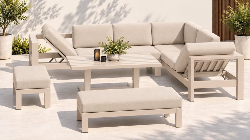 Manly Outdoor Aluminium Casual Lounge and Dining Set -Beige