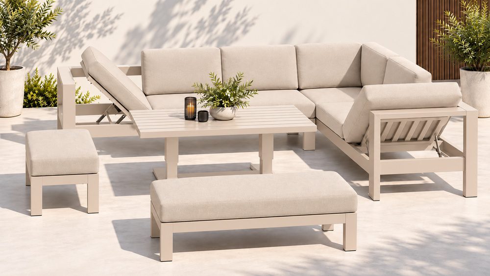 download Manly Outdoor Aluminium Casual Lounge and Dining Set -Beige - Image 1